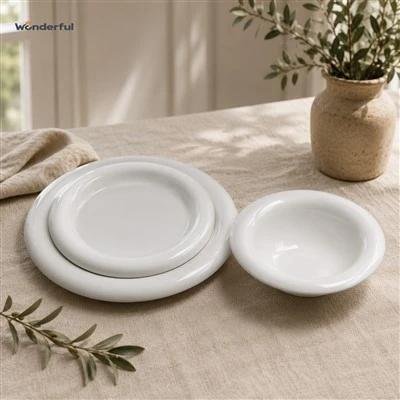 Solid White Mushroom Rim Porcelain Dinnerware Set Solid White Mushroom Rim Porcelain Dinnerware Set